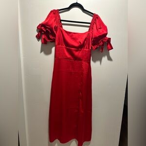 Francesca’s Red Puff Sleeve Midi Dress | Size M | Romantic Cottagecore